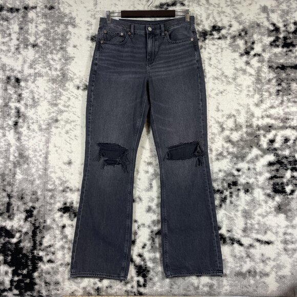 American Eagle 90s Bootcut Jeans Womens Size 8 Black Light Wash Distressed - Picture 1 of 16